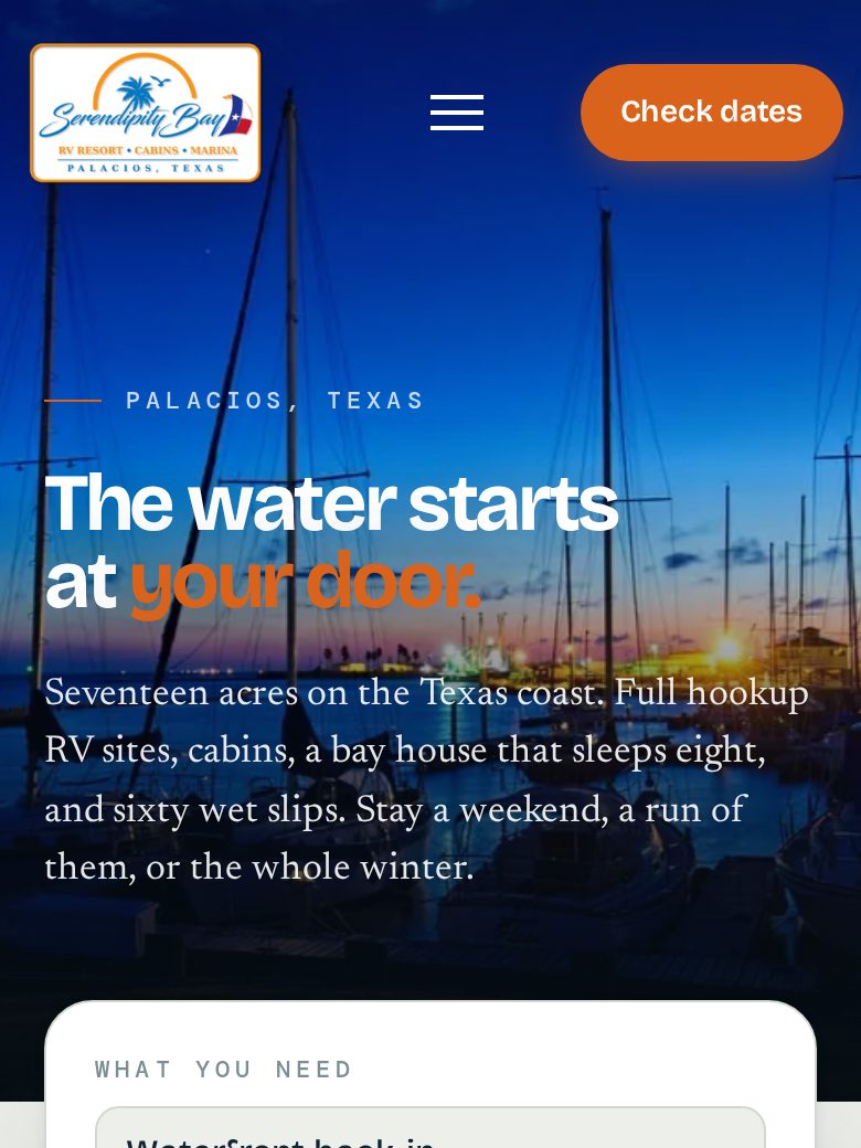 The rebuilt Serendipity Bay Resort site on a phone